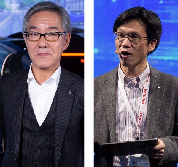 Nissan Vice President Kazuhiro Doi and Tetsuro Ueda of the Nissan Research Center speaking at CES in Las Vegas Nevada