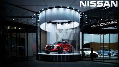 Nissan Crossing cylinder exhibit space