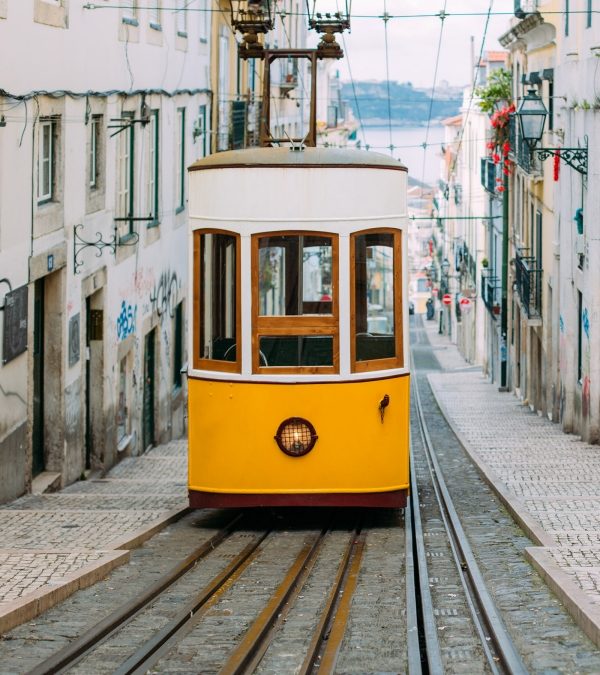 Shot of the tram in Lisbon Portugal