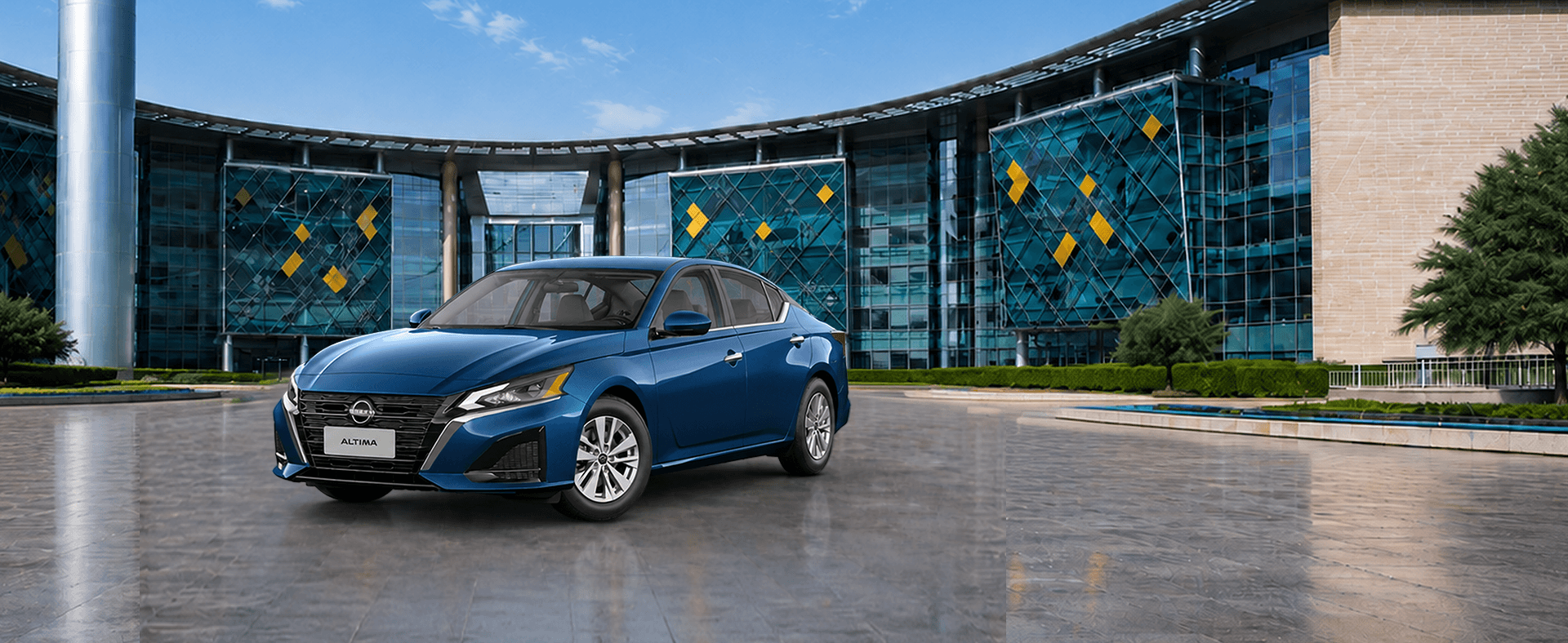 Nissan Altima SUV with festive Day backdrop