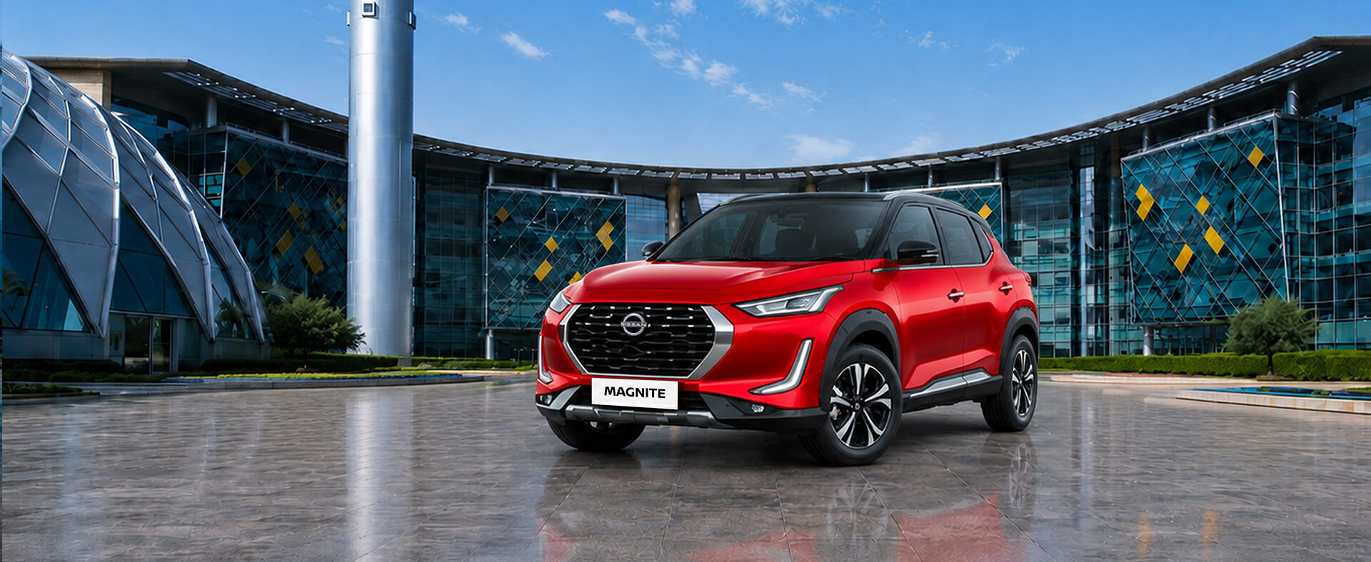Nissan Magnite SUV with festive day backdrop