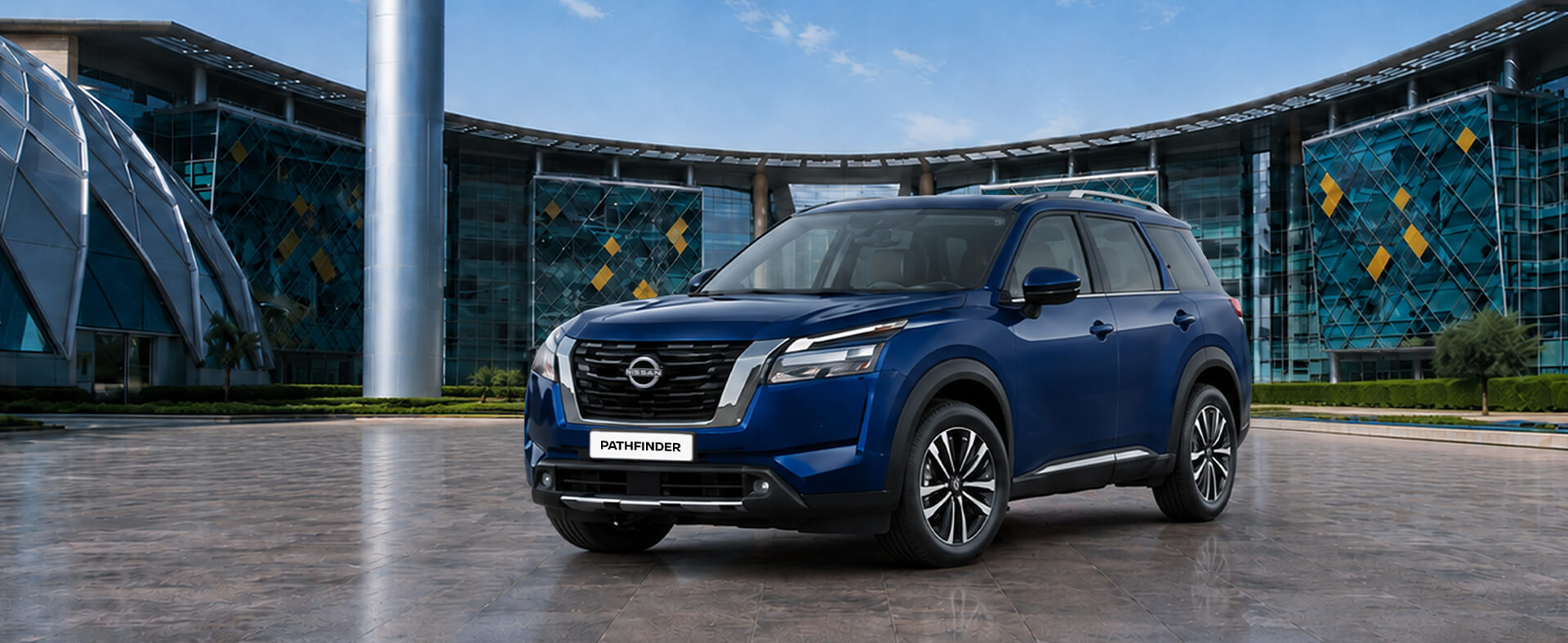 Nissan Pathfinder SUV with festive day backdrop