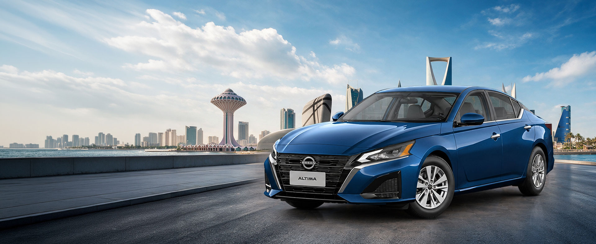 Nissan Altima SUV with festive Day backdrop