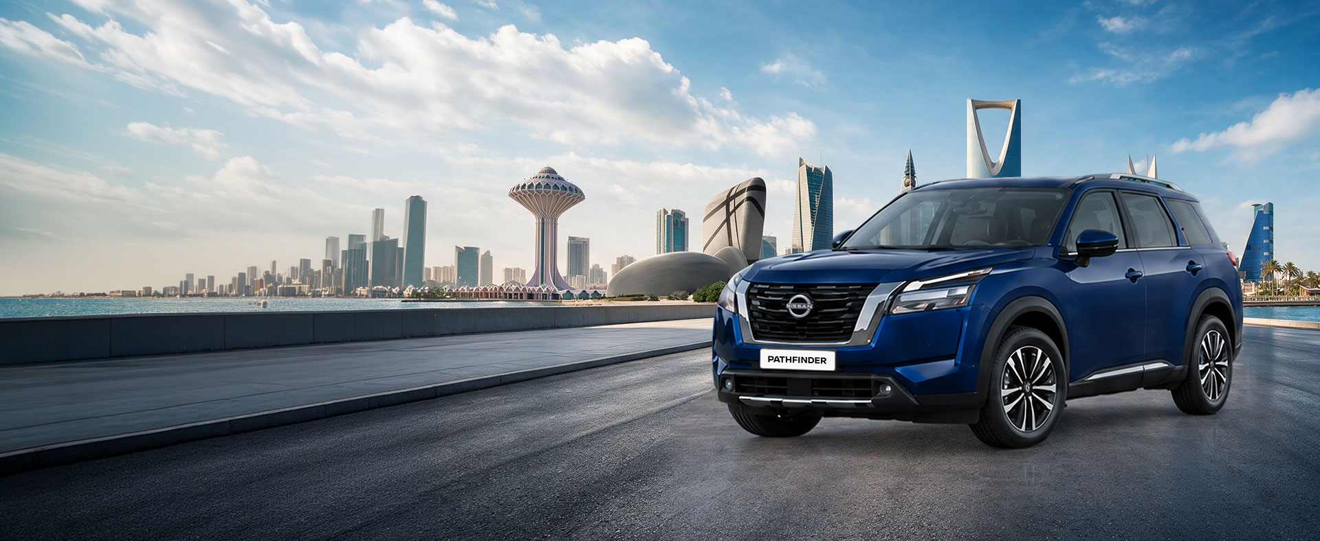 Nissan Pathfinder SUV with festive day backdrop